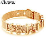 Crystal Heart Anchor Gold Charm Bracelet Bangle