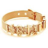 Crystal Heart Anchor Gold Charm Bracelet Bangle