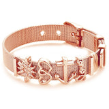 Crystal Heart Anchor Gold Charm Bracelet Bangle