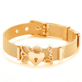 Crystal Heart Anchor Gold Charm Bracelet Bangle