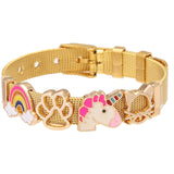 Crystal Heart Anchor Gold Charm Bracelet Bangle