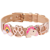 Crystal Heart Anchor Gold Charm Bracelet Bangle