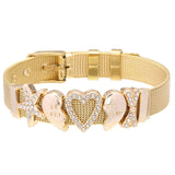 Crystal Heart Anchor Gold Charm Bracelet Bangle