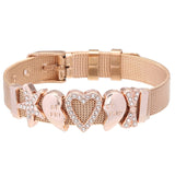 Crystal Heart Anchor Gold Charm Bracelet Bangle
