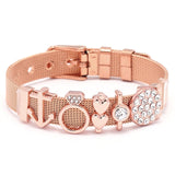 Crystal Heart Anchor Gold Charm Bracelet Bangle