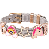 Crystal Heart Anchor Gold Charm Bracelet Bangle