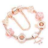Heart & Key Pendant Rose Gold Charm Bracelet