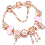 Heart & Key Pendant Rose Gold Charm Bracelet