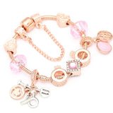 Heart & Key Pendant Rose Gold Charm Bracelet