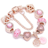 Heart & Key Pendant Rose Gold Charm Bracelet