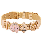 Crystal Heart Anchor Gold Charm Bracelet Bangle