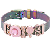 Crystal Heart Anchor Gold Charm Bracelet Bangle