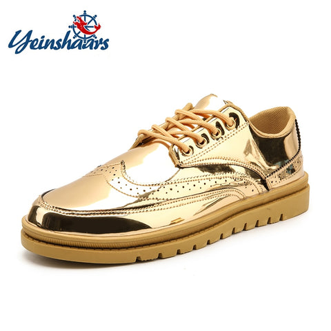 YEINSHAARS Gold Brogue Casual Leather Shoe