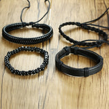 Vnox BLACK Mens Bracelet - 4 Pc Set
