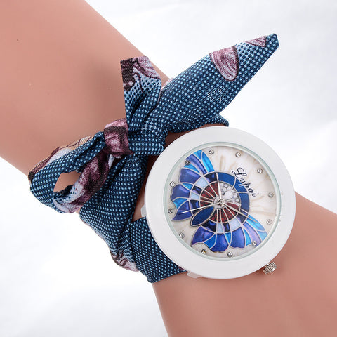 Fashion Ladies Flower Scarves Bracelet Women Watches Diamond Crystal Quartz Wrist Watch For Woman Leisure Clock Reloj Hombre