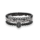 Steel Leather Black Silver Bracelet