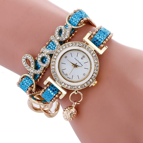 Blue Love Womens Charm Bracelet Watch