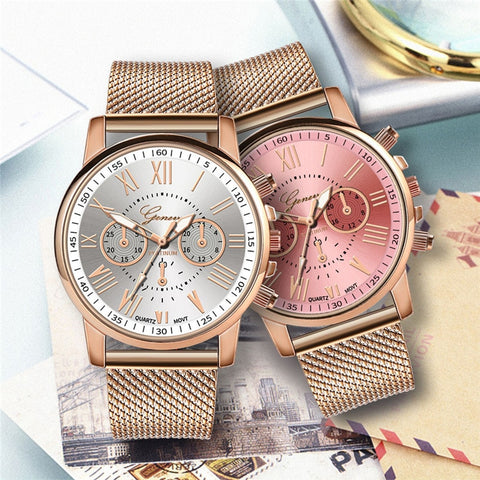 Luxury Roman Numeral Rose Gold Watch Candy